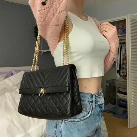 Quilted Black Shoulder Bag/Crossbody Purse - Picture 8 of 9